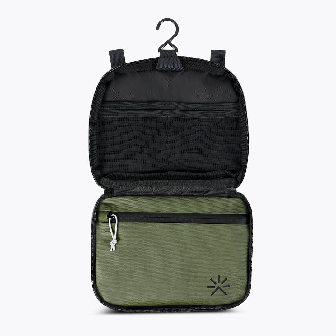 environmentally friendly travel toiletry bag FidLock Pouch Cypress Green, Tropicfeel