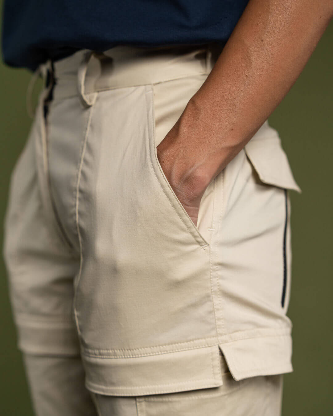 tapered fit zipper short - Khaki – fashcolony